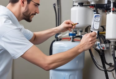 Technician carefully servicing a water purifier at a customer's home in Goa.