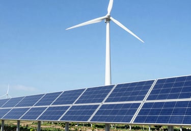 A calm workspace with renewable energy posters and safety equipment visible.