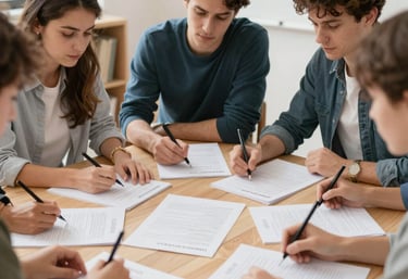 A calm workspace with renewable energy posters and safety equipment visible.