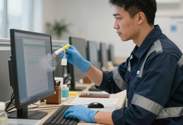 A professional giving a confident sales presentation in a modern office.