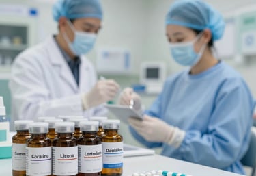Veterinarian examining a happy dog in a modern veterinary clinic.