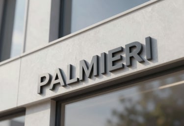 Close up detail of a high-quality finish on a modern facade, showcasing the clean and professional textures used by Palmieri.
