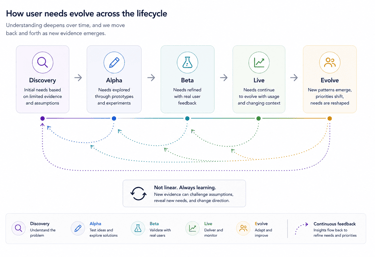 Flowchart illustrating the evolution of user needs across five stages