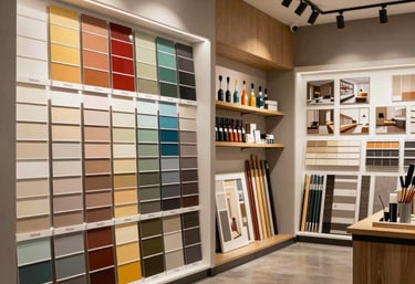 magasin peinture moderne, choix couleurs peinture, matériel peinture professionnel, rouleaux pinceau