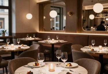 restaurant bistronomique Paris 15, salle restaurant élégante parisienne, cuisine française contempor
