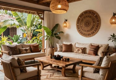 mobilier Bali, décoration intérieure Bali, meuble exotique bois naturel, décoration bohème chic