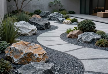 paysagiste minéral, jardin minéral moderne, aménagement extérieur contemporain, paysagisme minéral