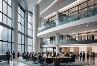 a large open office with a lot of people working on their computers