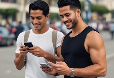 A vibrant group of diverse people celebrating pride in a colorful Peruvian city street.