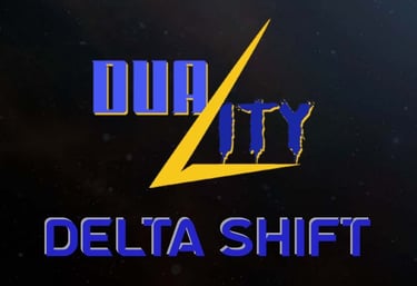 The Duality logo appears in blue and gold on a space background with Delta Shift underneath