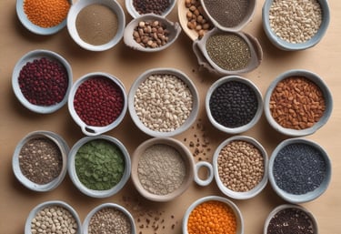 A rustic wooden table displaying a variety of nuts including almonds, cashews, pistachios, walnuts, hazelnuts, and macadamia nuts in small bowls.