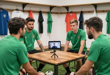 A sleek black and gold-themed workspace showing a creative team discussing influencer strategies.