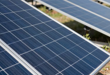 A sleek rooftop solar panel installation glowing under a clear blue Italian sky.