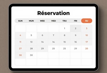 A cozy vacation rental calendar interface on a tablet screen.