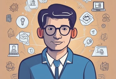 A friendly inspector examining a computer screen with a magnifying glass, surrounded by icons representing online security and community feedback.