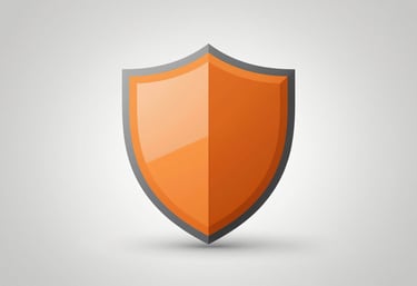 A shield icon in orange and grey tones, representing digital safety and cybersecurity protection.