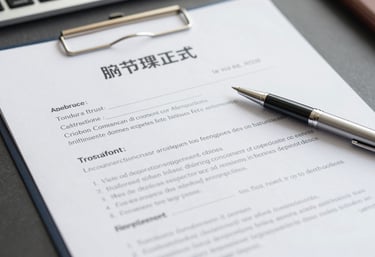 Clean and professional legal documents on a desk with a premium pen, symbolizing formal agreements and trust, in shades of #F8F9FA and #1A2C38.