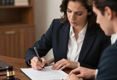 Close-up of hands signing a property contract in a sophisticated legal environment.