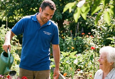 Intervenant professionnel de l'association réalisant un petit travail de jardinage chez un particulier