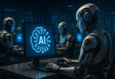 Robots trabajando en agencia de IA