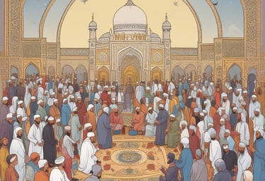 Musicians playing vibrant traditional instruments as people dance and laugh.