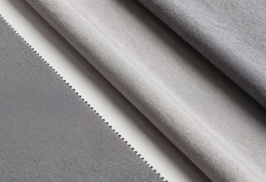 Flat lay photography of high-quality textile samples in neutral shades of #4A5568 and #CBD5E0. Clean, professional studio lighting with sharp textures.