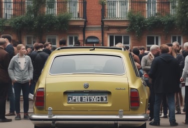A group of Skoda fans gathered at a car meet, sharing stories.