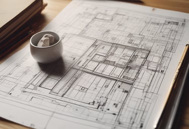 A close-up of hands sketching architectural plans on a wooden table bathed in natural light.