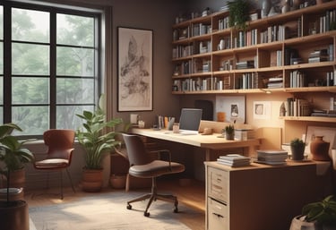 A warm, inviting workspace with architects collaborating over blueprints and models.