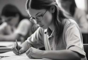 Close-up of a student thoughtfully engaging with a film on a tablet.