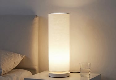A cozy living room corner featuring a sleek planter and a warm glowing lamp from Formaviva.
