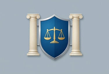 icono con una balanza de justicia dorada sobre un escudo azul 
