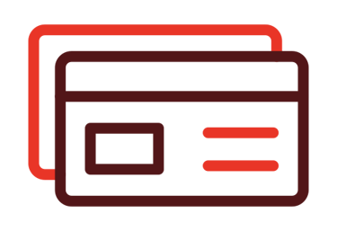 Icono de línea de tarjeta de crédito roja y negra, símbolo de pagos digitales y banca en línea.