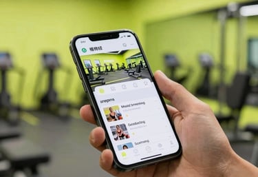 A person holding a smartphone with a social networking app in a car interior. with glow neon green c