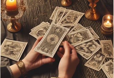A luxurious tarot deck displayed on a velvet surface.