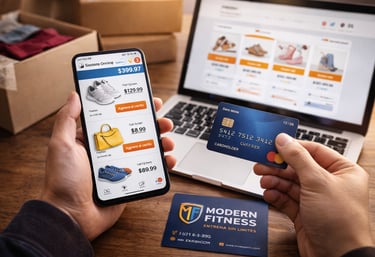 E-commerce store on mobile and laptop with online shopping and secure payment checkout