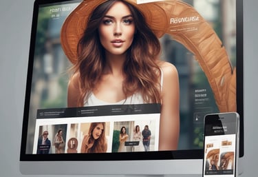 A sleek laptop displaying a premium website design with electric blue accents on a clean white background.