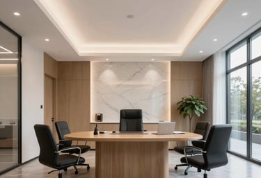 Modern law office interior with legal books and a welcoming atmosphere.