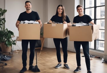 Gardener trimming bushes and cleaning a tidy garden area.