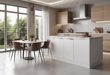 A skilled craftsman carefully assembling a custom kitchen cabinet in a workshop.
