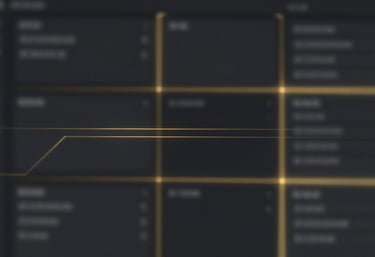 An abstract high-tech visual representing a user interface grid, with glowing gold lines and a deep charcoal #1C1C1C finish.