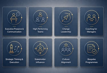 Business leadership training services for executive coaching and team development programs.