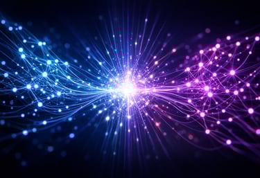 Glowing blue and purple neural network representing artificial intelligence and digital data connectivity.