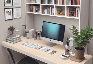 A tidy desk with organized files and a laptop displaying a clear workflow chart.