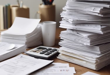 Hands sorting through neatly labeled business documents with a calm, focused atmosphere.