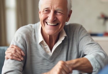 A gentle caregiver assisting an elderly woman with dressing in a cozy home setting.