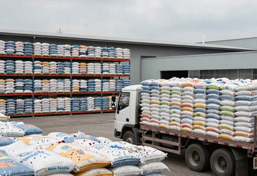 Stacks of packaged confetti ready for wholesale distribution in a modern warehouse.
