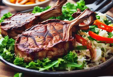 a plate of food with meat and vegetables