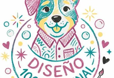 Es un perrito en un circulo que indica que el diseño de la ropa para perros es 100 porciento origina