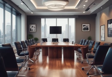 A confident consultant discussing strategy with a client in a modern office.